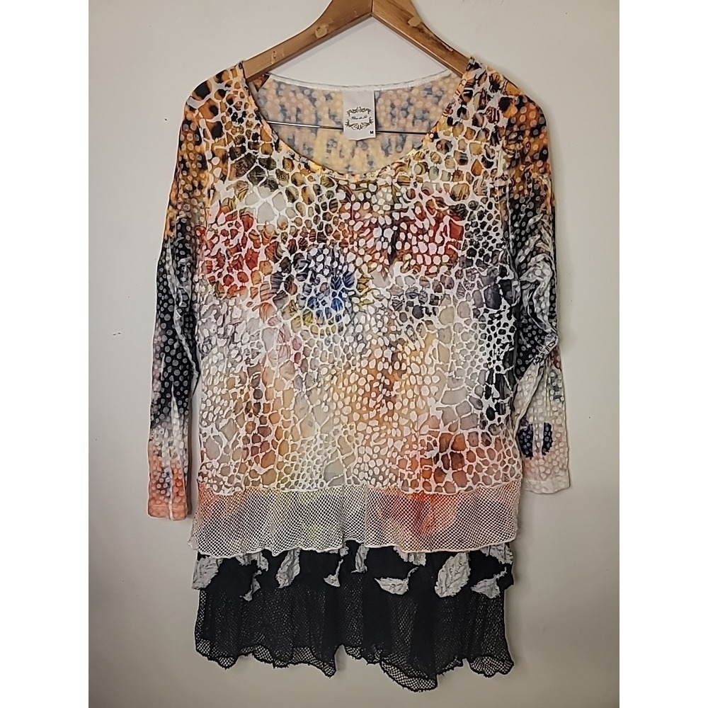 Fleur De Lis‎ Women's M Animal Cheetah Print Lined Knit Tunic Top Acrylic Poly
